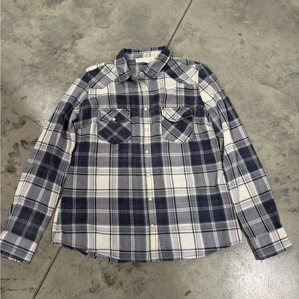 Lovestitch Navy and White Plaid Button Down Shirt